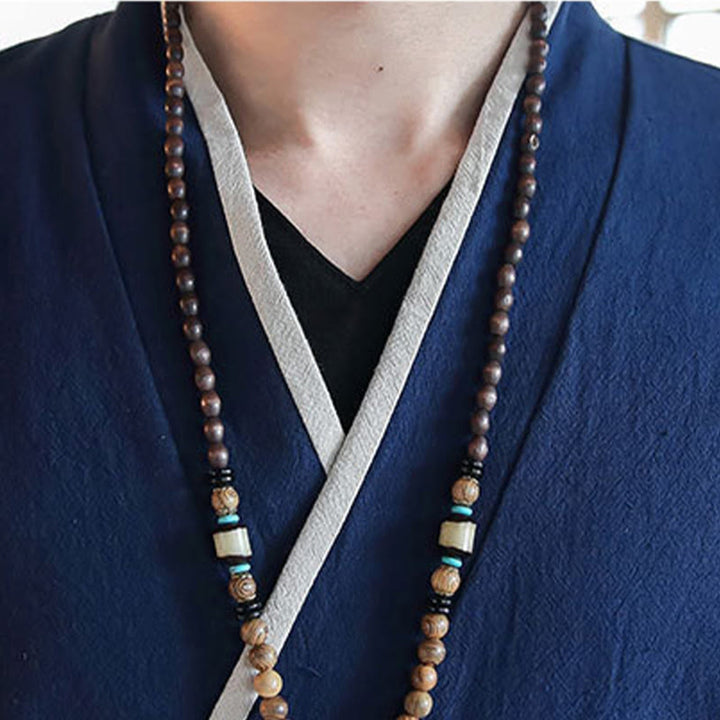 Buddha Stones Fall Colorblock Long Sleeve Shirt Linen Lace-up Men Clothing - image 7