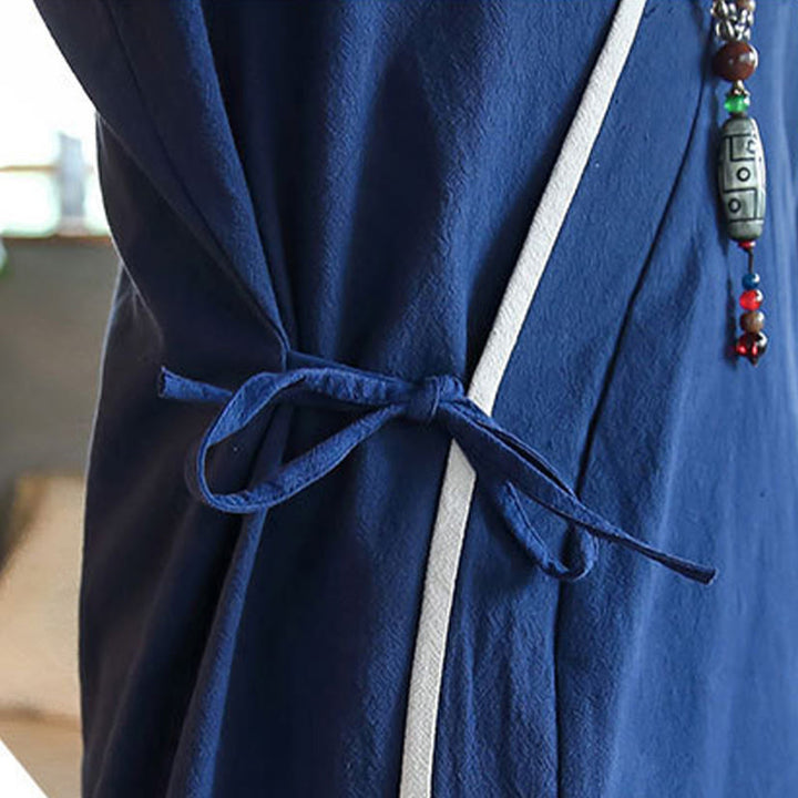 Buddha Stones Fall Colorblock Long Sleeve Shirt Linen Lace-up Men Clothing - image 8