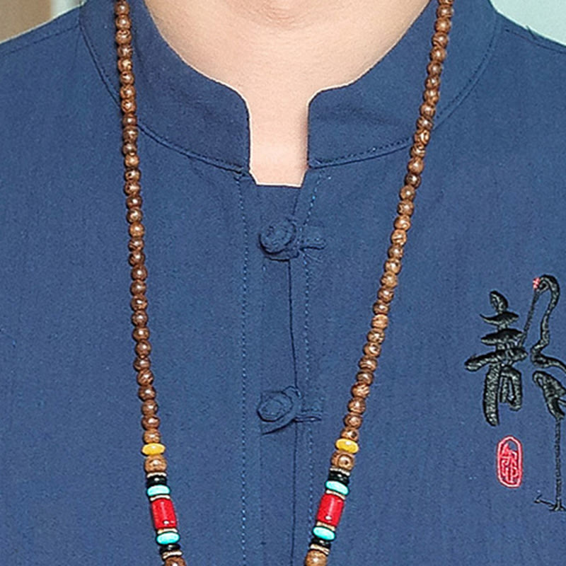 Buddha Stones Fall Solid Long Sleeve Frog-Button Shirt Linen Men Zen Clothing - image 27