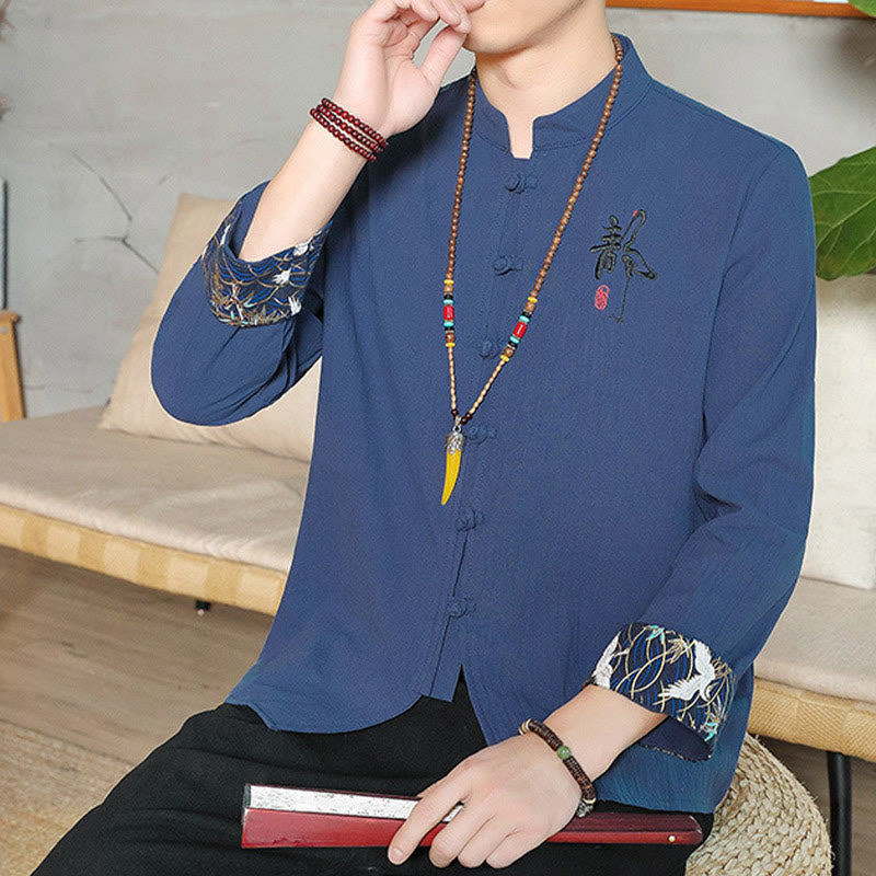 Buddha Stones Fall Solid Long Sleeve Frog-Button Shirt Linen Men Zen Clothing - image 26