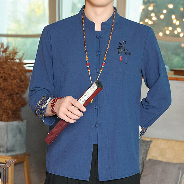 Buddha Stones Fall Solid Long Sleeve Frog-Button Shirt Linen Men Zen Clothing - image 23