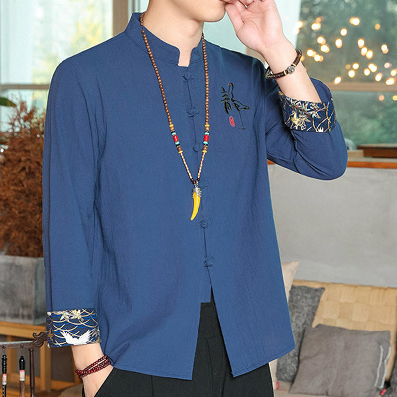 Buddha Stones Fall Solid Long Sleeve Frog-Button Shirt Linen Men Zen Clothing - image 22