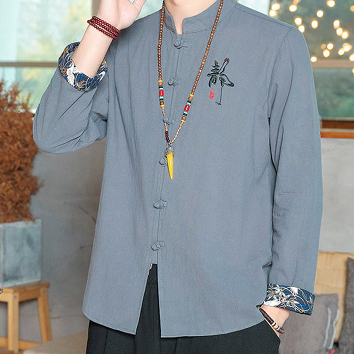 Buddha Stones Fall Solid Long Sleeve Frog-Button Shirt Linen Men Zen Clothing - image 13