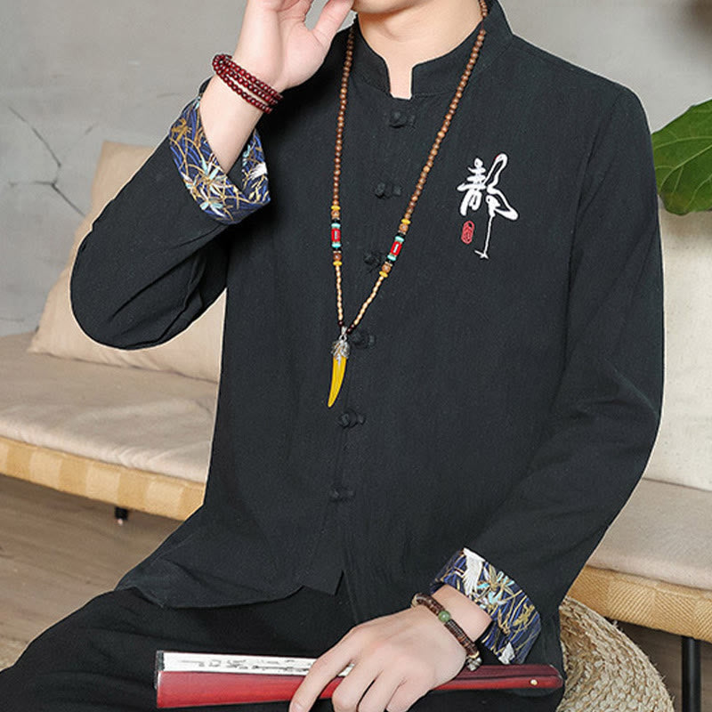 Buddha Stones Fall Solid Long Sleeve Frog-Button Shirt Linen Men Zen Clothing - image 20
