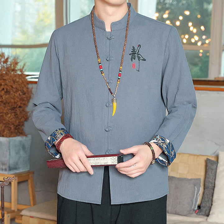Buddha Stones Fall Solid Long Sleeve Frog-Button Shirt Linen Men Zen Clothing - image 12