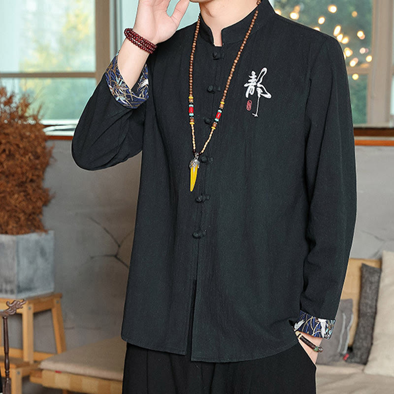 Buddha Stones Fall Solid Long Sleeve Frog-Button Shirt Linen Men Zen Clothing - image 19