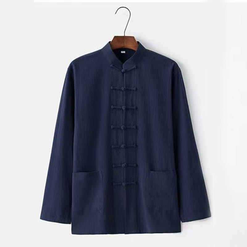 Buddha Stones 2Pcs Tang Suit Traditional Frog-Button Uniform Long Sleeve Shirt Pants Men's Set - image 11