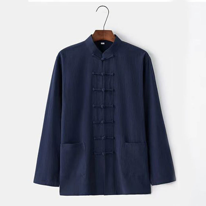 Buddha Stones 2Pcs Tang Suit Traditional Frog-Button Uniform Long Sleeve Shirt Pants Men's Set - image 11