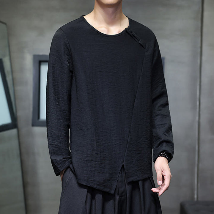 Buddha Stones Fall Solid Round Neck Long Sleeve T-Shirt Cotton Men Clothing - Black - US/UK/AU46，EU56 (5XL) - image 21