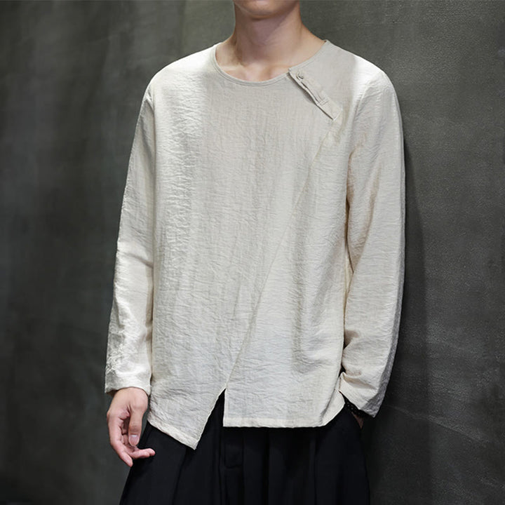 Buddha Stones Fall Solid Round Neck Long Sleeve T-Shirt Cotton Men Clothing - image 1