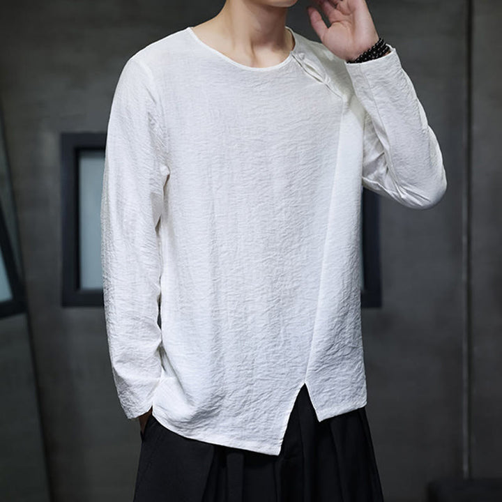 Buddha Stones Fall Solid Round Neck Long Sleeve T-Shirt Cotton Men Clothing - image 13