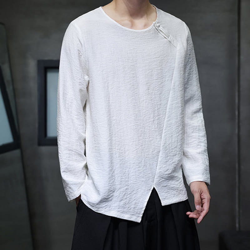 Buddha Stones Fall Solid Round Neck Long Sleeve T-Shirt Cotton Men Clothing - image 8