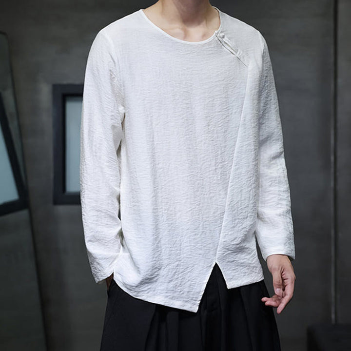 Buddha Stones Fall Solid Round Neck Long Sleeve T-Shirt Cotton Men Clothing - image 8