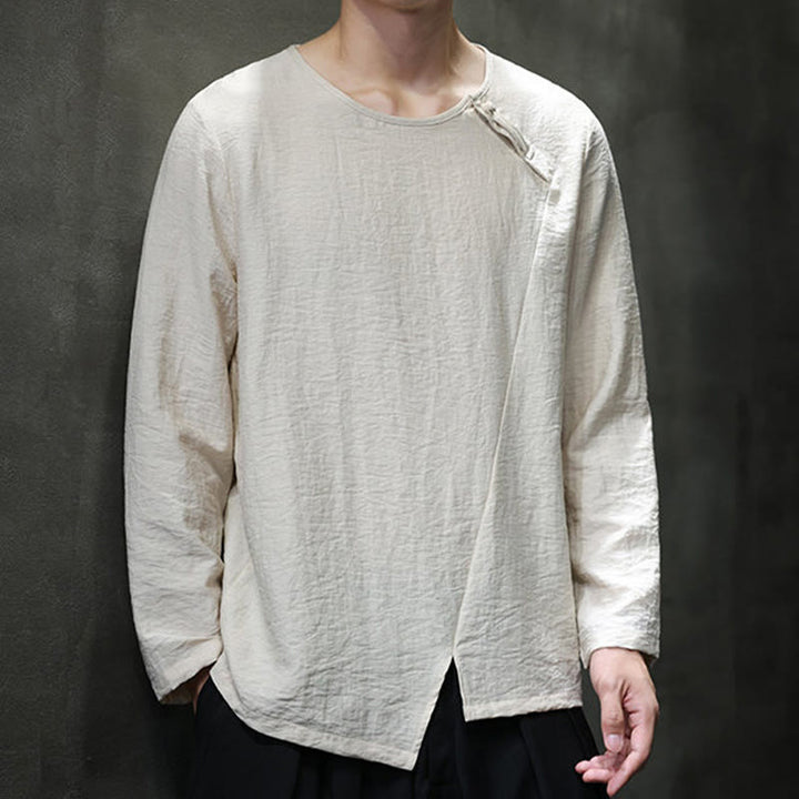 Buddha Stones Fall Solid Round Neck Long Sleeve T-Shirt Cotton Men Clothing - image 3