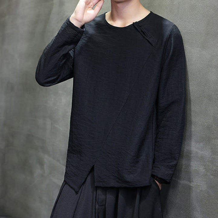 Buddha Stones Fall Solid Round Neck Long Sleeve T-Shirt Cotton Men Clothing - image 24