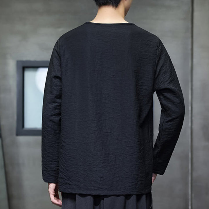 Buddha Stones Fall Solid Round Neck Long Sleeve T-Shirt Cotton Men Clothing - image 23