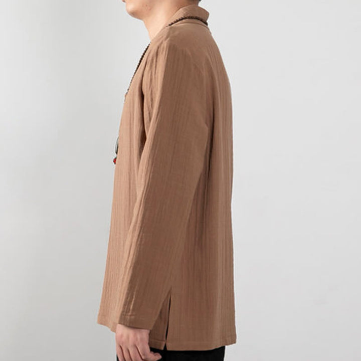 Buddha Stones Fall Simple V-Neck Long Sleeve T-Shirt Cotton Men Clothing - image 3