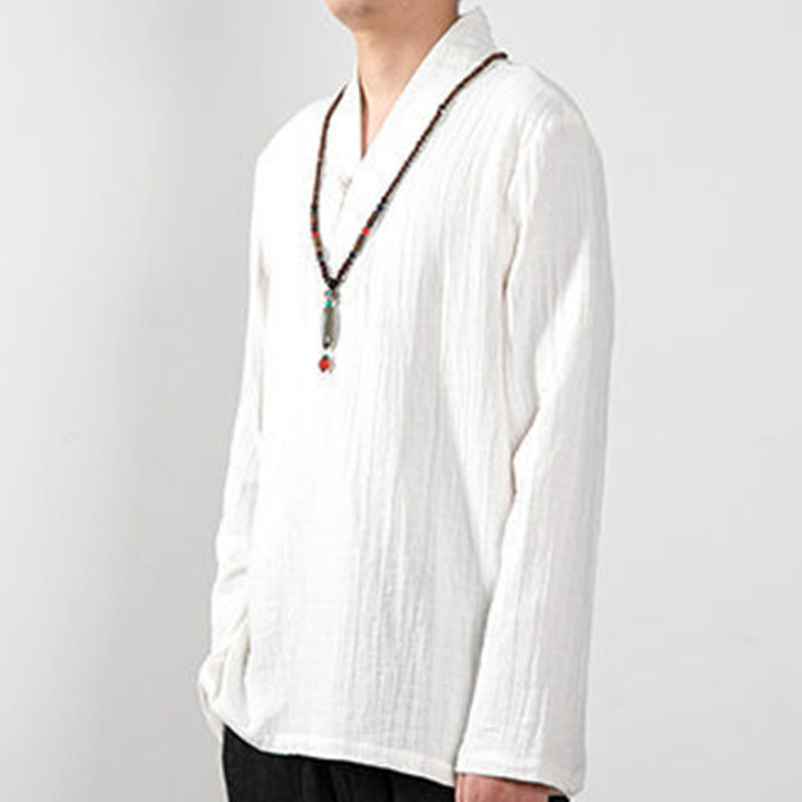 Buddha Stones Fall Simple V-Neck Long Sleeve T-Shirt Cotton Men Clothing - image 11