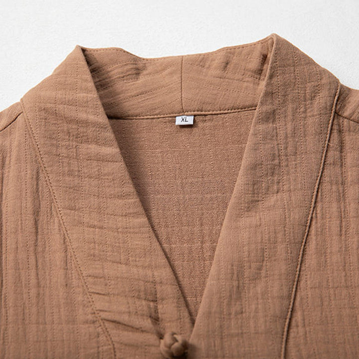 Buddha Stones Fall Simple V-Neck Long Sleeve T-Shirt Cotton Men Clothing - image 6