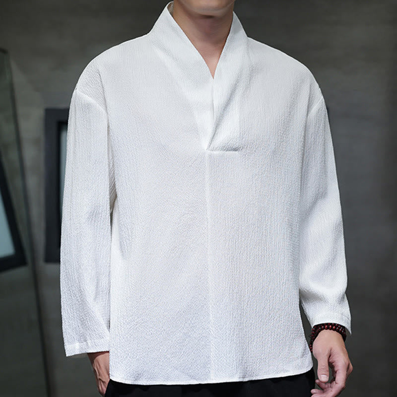 Buddha Stones Simple V-Neck Long Sleeve T-Shirt Men Clothing - image 6