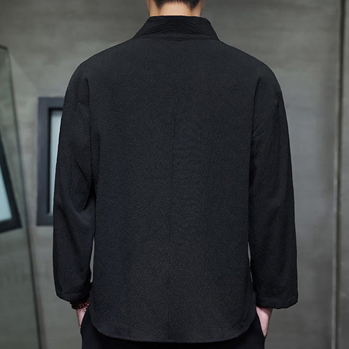 Buddha Stones Simple V-Neck Long Sleeve T-Shirt Men Clothing - image 14