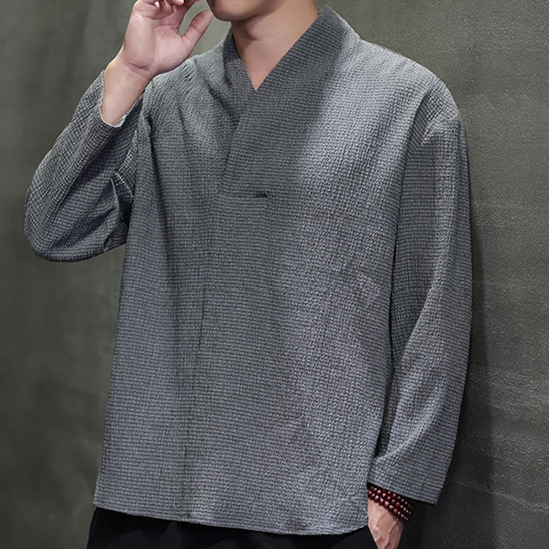 Buddha Stones Simple V-Neck Long Sleeve T-Shirt Men Clothing - image 24