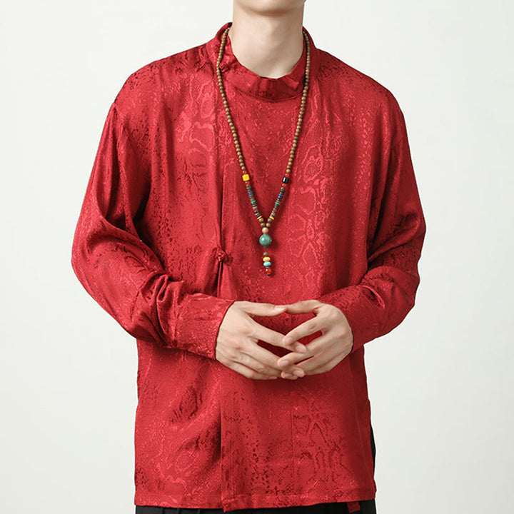 Buddha Stones Fall Jacquard Long Sleeve Frog-Button Shirt Men Clothing