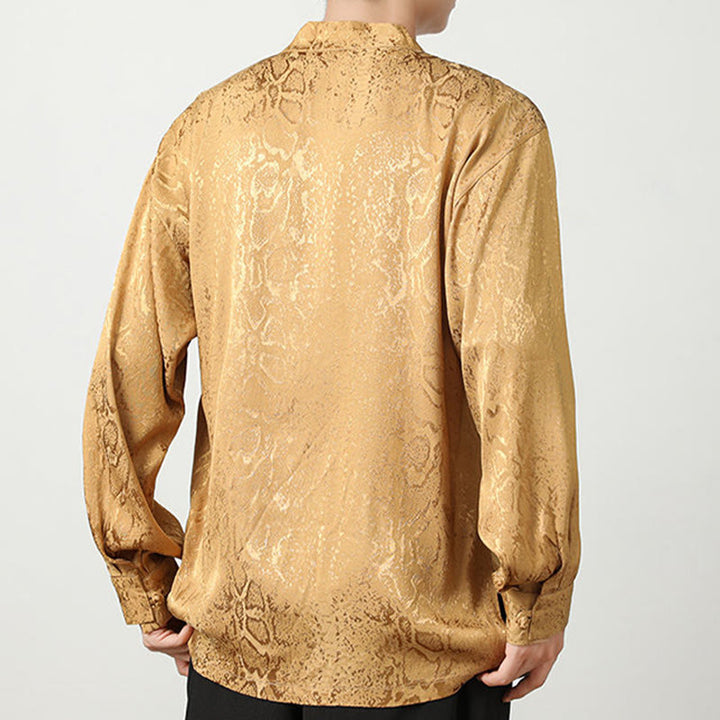 Buddha Stones Fall Jacquard Long Sleeve Frog-Button Shirt Men Clothing