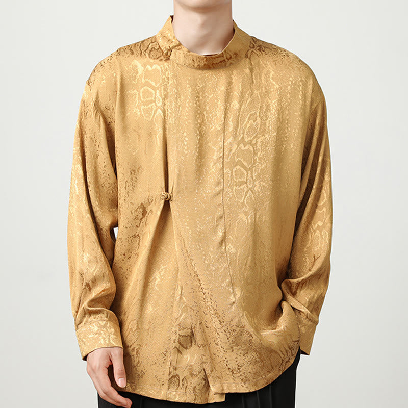 Buddha Stones Fall Jacquard Long Sleeve Frog-Button Shirt Men Clothing