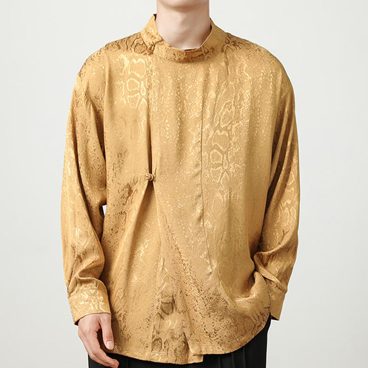 Buddha Stones Fall Jacquard Long Sleeve Frog-Button Shirt Men Clothing - image 2
