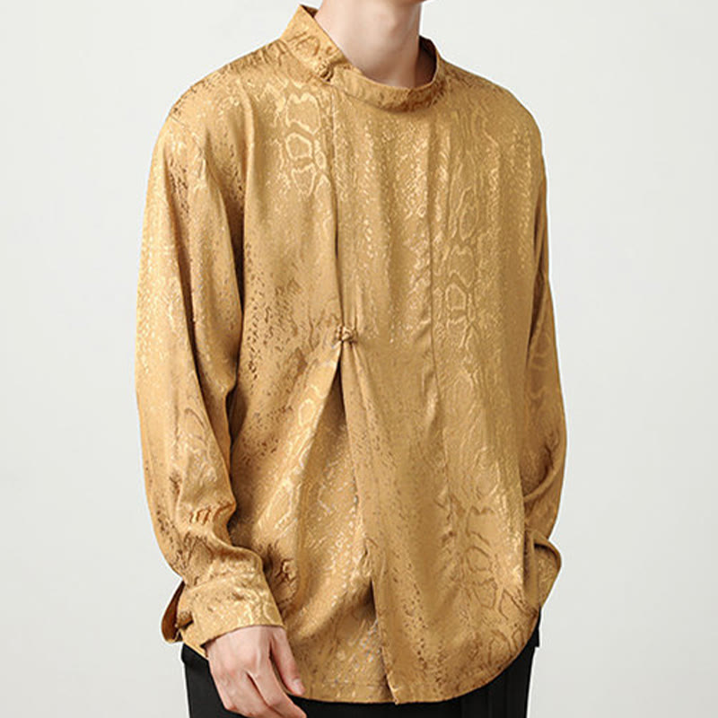 Buddha Stones Fall Jacquard Long Sleeve Frog-Button Shirt Men Clothing