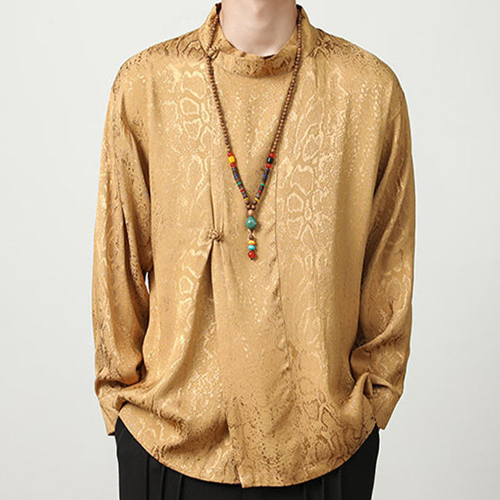 Buddha Stones Fall Jacquard Long Sleeve Frog-Button Shirt Men Clothing