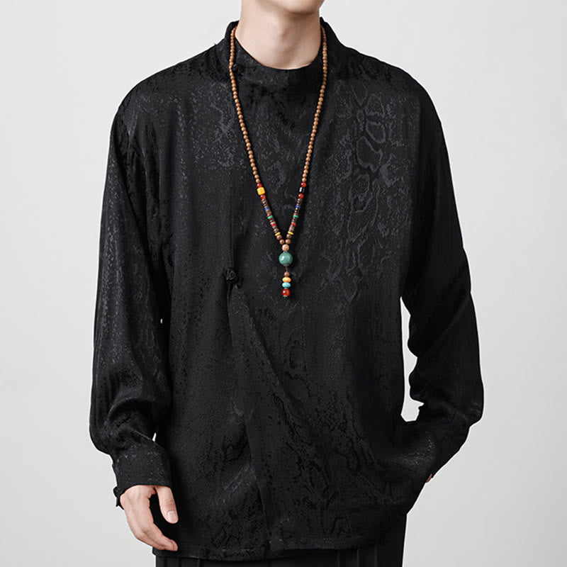 Buddha Stones Fall Jacquard Long Sleeve Frog-Button Shirt Men Clothing