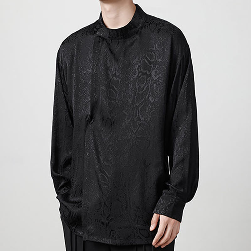 Buddha Stones Fall Jacquard Long Sleeve Frog-Button Shirt Men Clothing