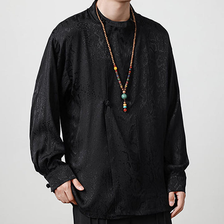 Buddha Stones Fall Jacquard Long Sleeve Frog-Button Shirt Men Clothing