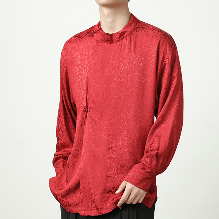 Buddha Stones Fall Jacquard Long Sleeve Frog-Button Shirt Men Clothing