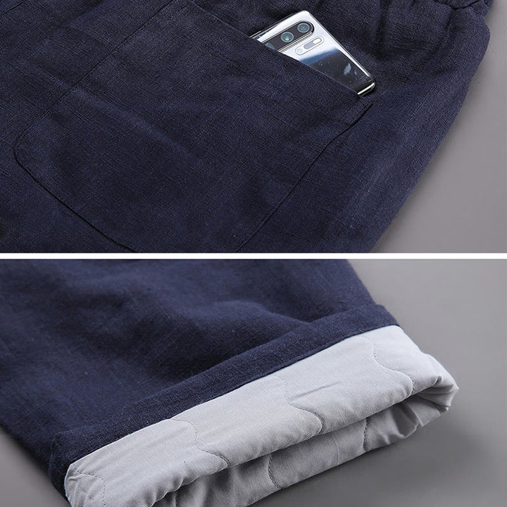 Buddha Stones Winter Men's Fleece Lined Drawstring Linen Pants With Pockets - image 5