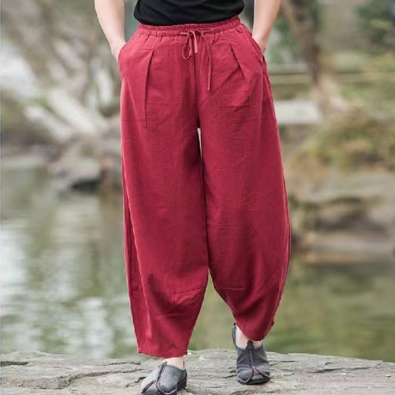 Buddha Stones Casual Simple Drawstring Men's Harem Pants With Pockets - IndianRed - US/UK/AU44，EU54 (5XL) - image 11