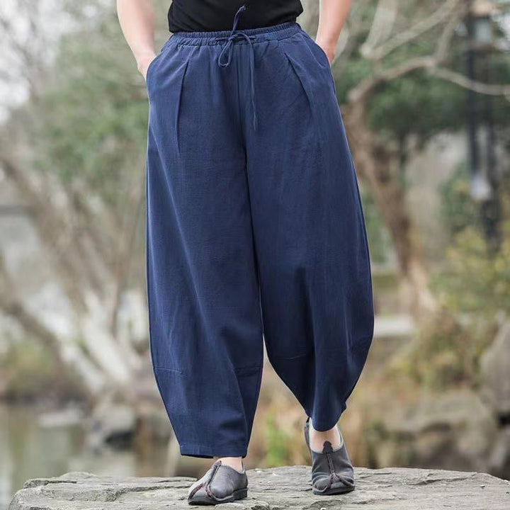 Buddha Stones Casual Simple Drawstring Men's Cotton Harem Pants With Pockets