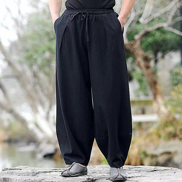 Buddha Stones Casual Simple Drawstring Men's Cotton Harem Pants With Pockets - Black - US/UK/AU46，EU56 (5XL) - image 5