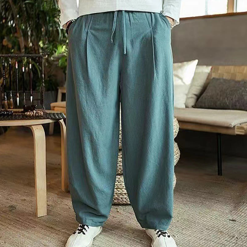 Buddha Stones Casual Simple Drawstring Men's Cotton Harem Pants With Pockets - DarkSeaGreen - US/UK/AU46，EU56 (5XL) - image 16