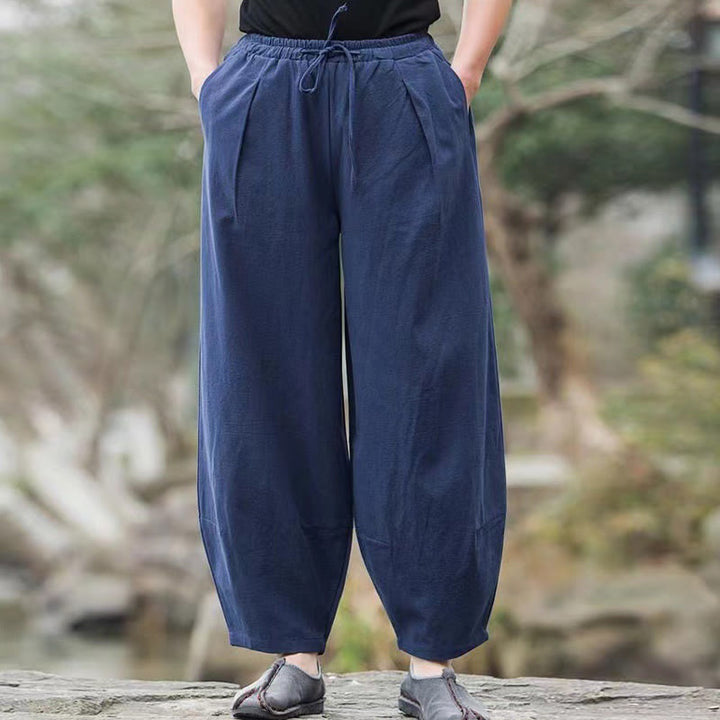 Buddha Stones Casual Simple Drawstring Men's Cotton Harem Pants With Pockets - image 3