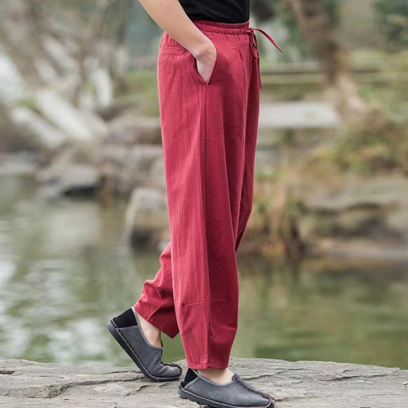 Buddha Stones Casual Simple Drawstring Men's Harem Pants With Pockets - image 12