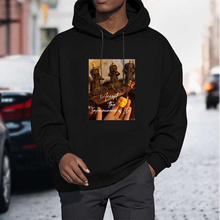 Buddha Stones Accept the Impermanence of Life The Lord Of The Corpse Forest Skulls Fleece Lined Hoodie