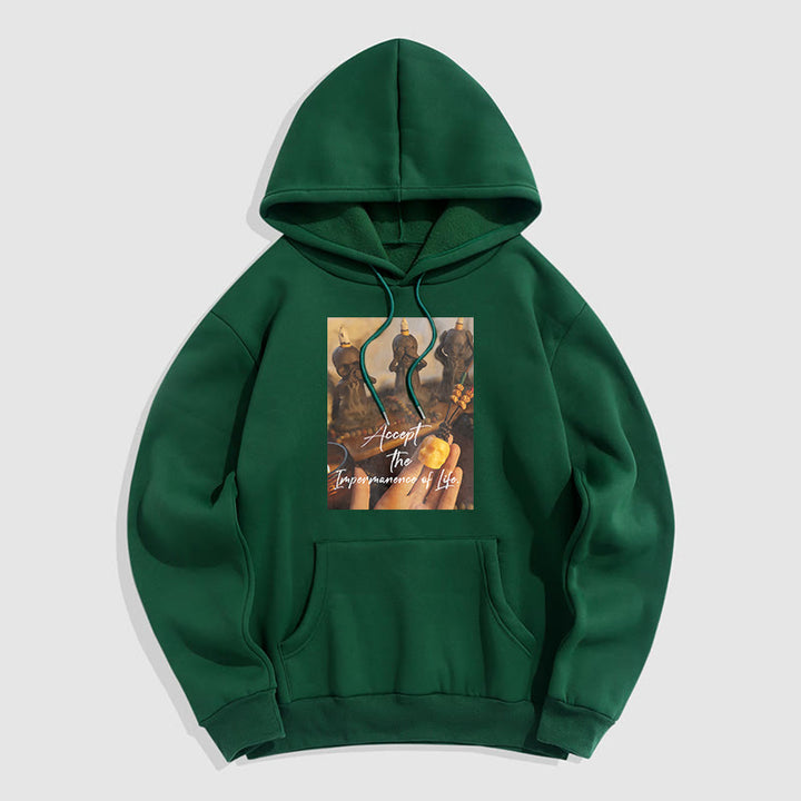 Buddha Stones Accept the Impermanence of Life The Lord Of The Corpse Forest Skulls Fleece Lined Hoodie