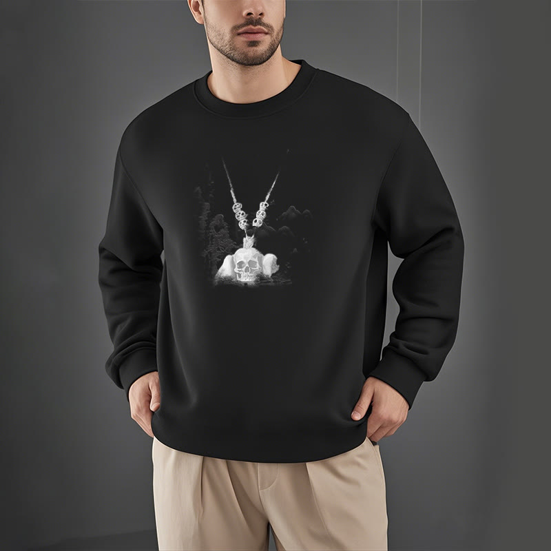 Buddha Stones Tibetan The Lord Of The Corpse Forest Skulls Pendant Clouds Design Fleece Lined Sweatshirt