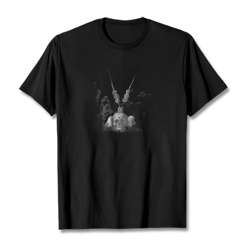 Buddha Stones Tibetan The Lord Of The Corpse Forest Skulls Pendant Clouds Design Tee T-shirt - Black - 2XL - image 7