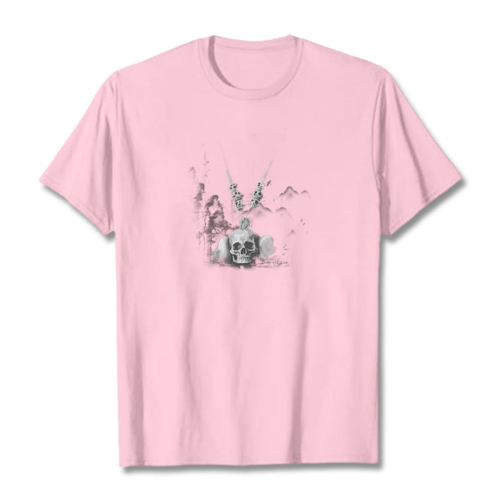 Buddha Stones Tibetan The Lord Of The Corpse Forest Skulls Pendant Clouds Design Tee T-shirt - Light Pink - 2XL - image 14