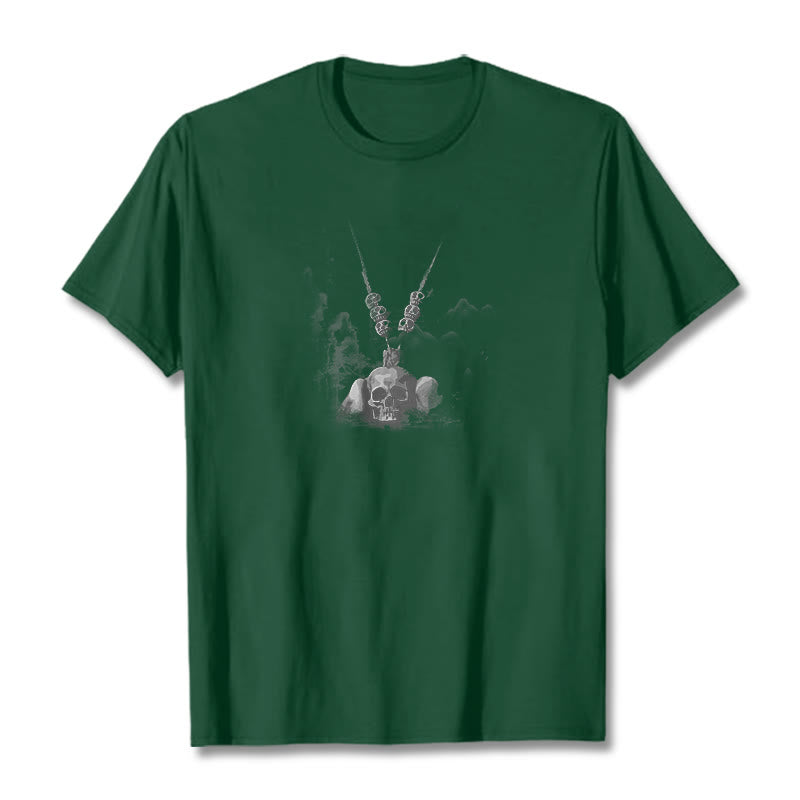 Buddha Stones Tibetan The Lord Of The Corpse Forest Skulls Pendant Clouds Design Tee T-shirt - Forest Green - 2XL - image 11