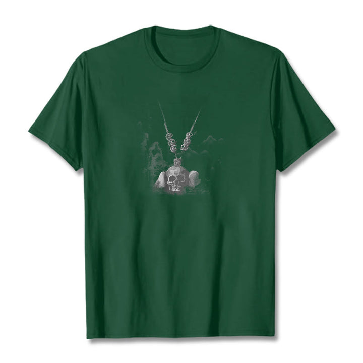 Buddha Stones Tibetan The Lord Of The Corpse Forest Skulls Pendant Clouds Design Tee T-shirt - Forest Green - 2XL - image 11